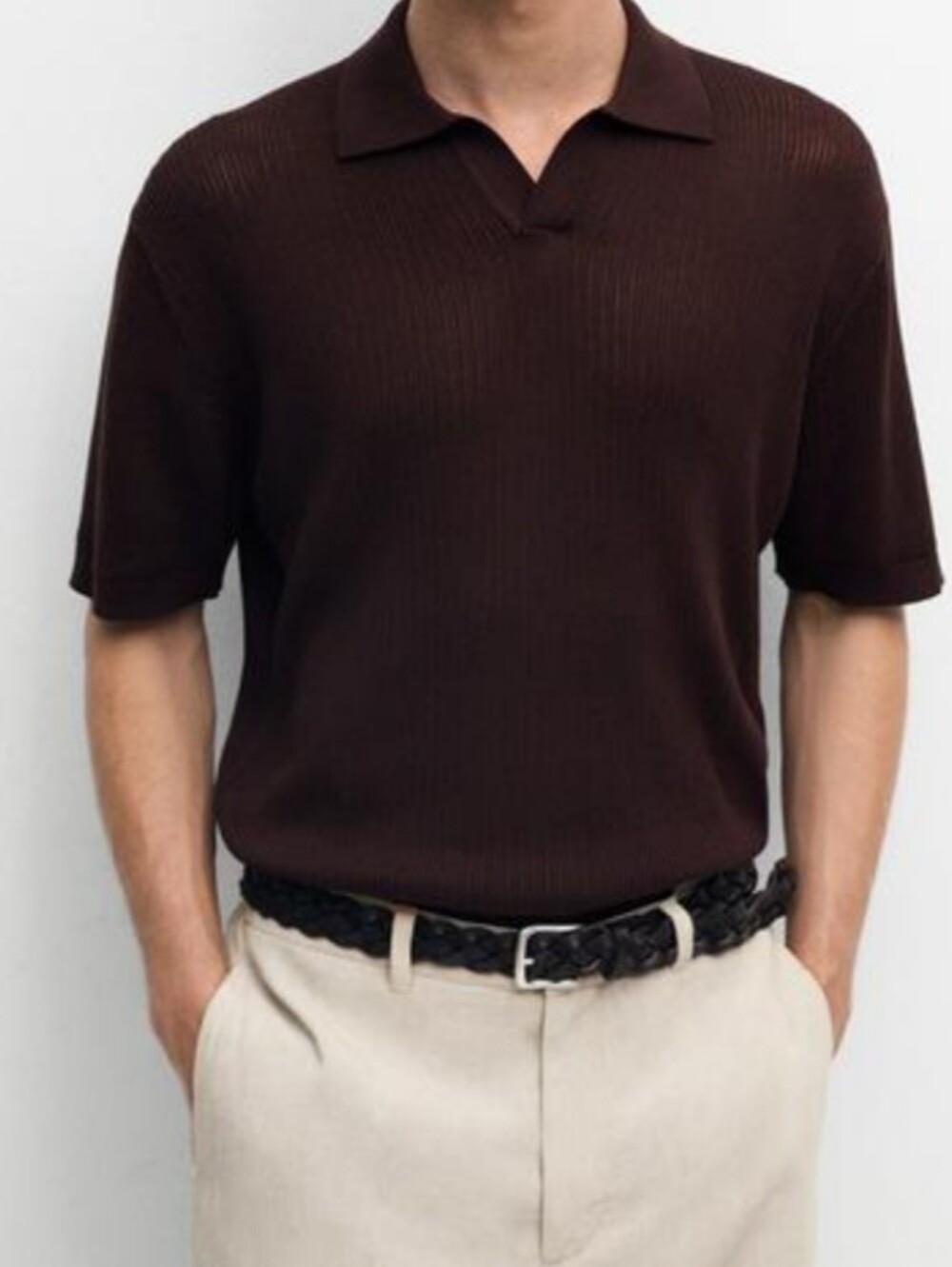 ZARA mens chocolate brown knit dress shirt sz M